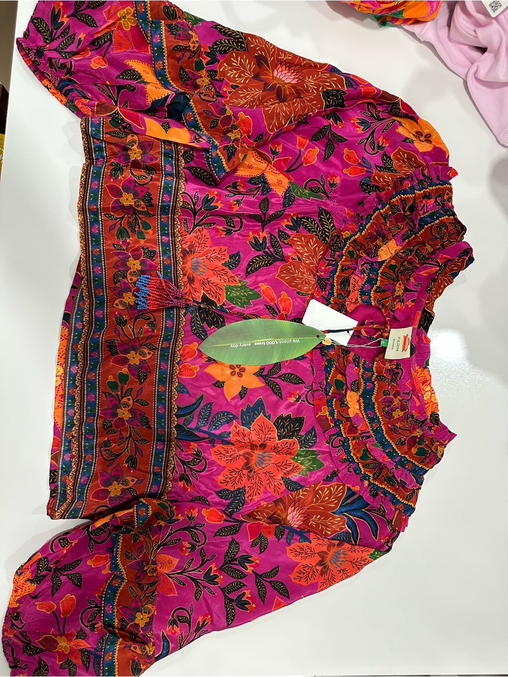FARM Rio Pink Floral Ruffled Blouse with Orange and Green Accents - Picture 5 of 12